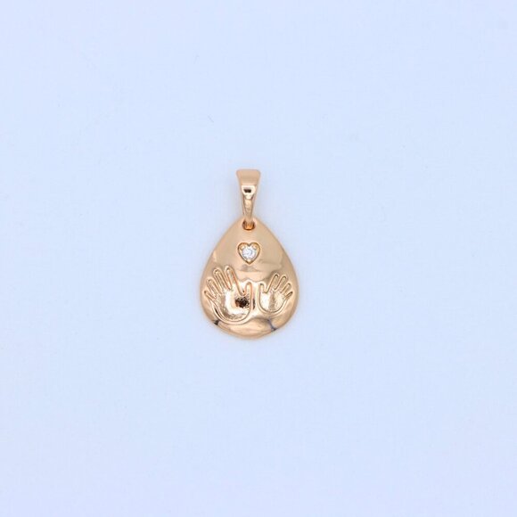 "Rose Gold Teardrop Pendant with Hand Imprint & Heart Accent Design, XPPT1382 - Picture 11 of 13